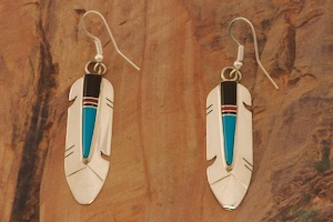 Native American Jewelry Genuine Sleeping Beauty Turquoise Sterling Silver Feather Earrings